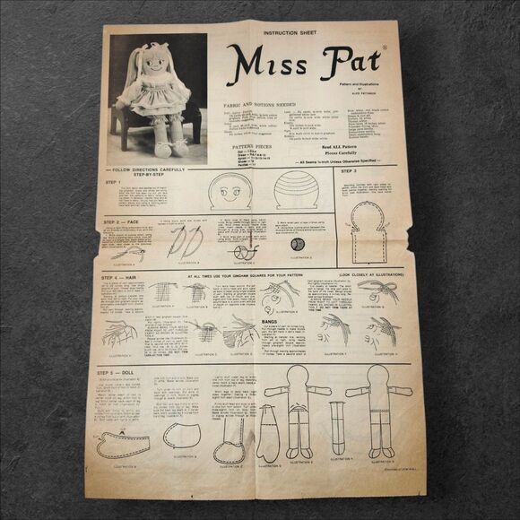 Vintage 1979 Miss Pat Cloth Doll Pattern by Alice Pattinson 24" Rag Doll Sewing - Picture 3 of 4